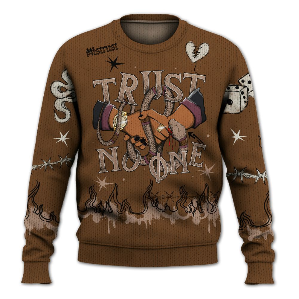 Knitted Sweater To Match Archaeo Brown 3s - Trust No One Snake-Bite Doodle Crayon