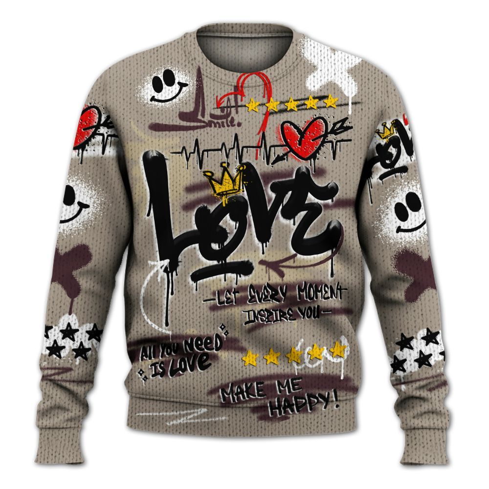 Knitted Sweater To Match AMM Retro Phantom 4s - Happy Love Beats Graffiti Streetwear