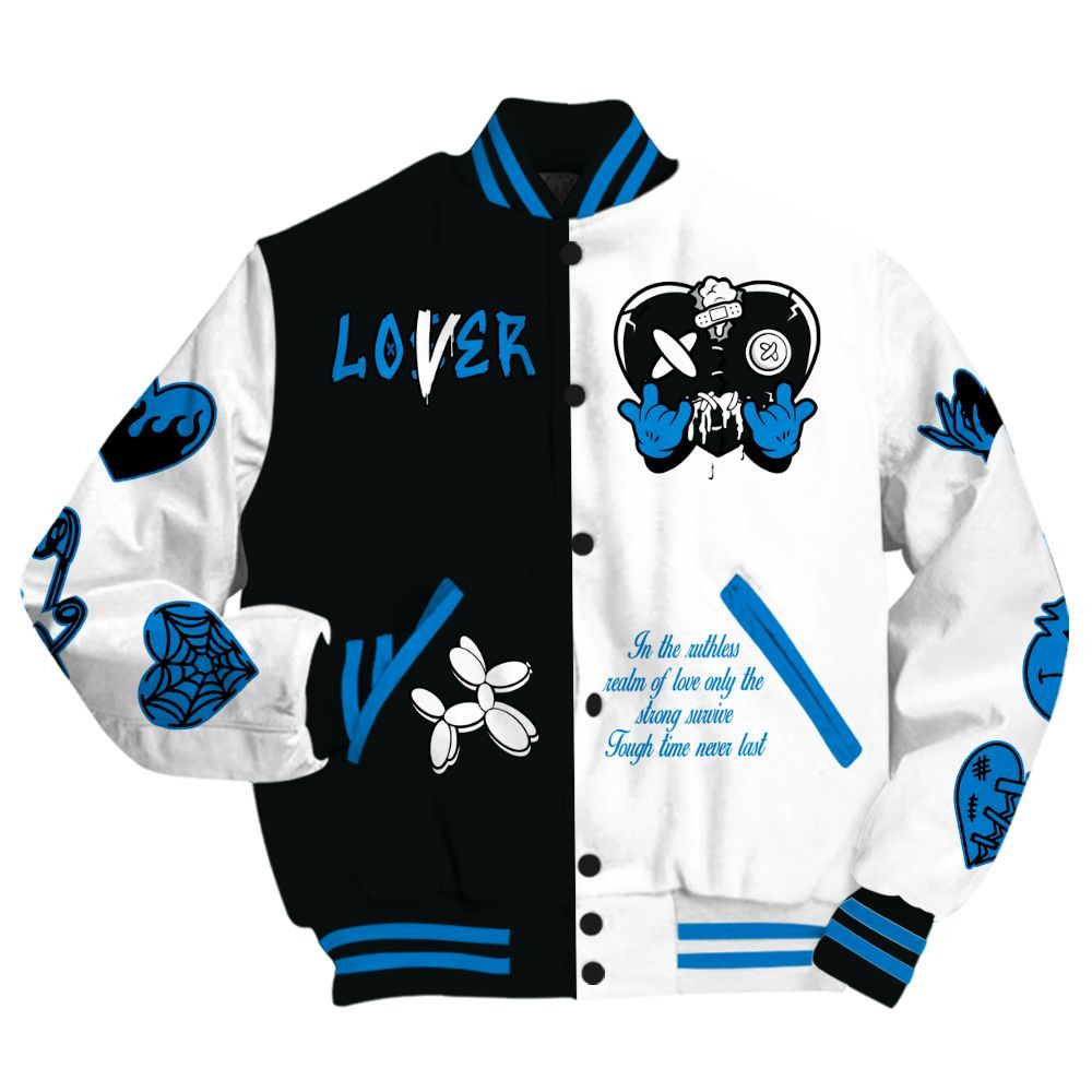 Varsity Jacket To Match High OG FragmentxULA White Black 1s - Loser Lover Heart F Ck Love All Over Print
