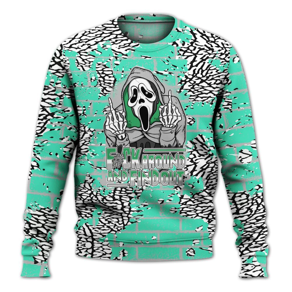Sweatshirt To Match Black Green Glow 3s - F#CK And Find Out Graphic Halloween All Over Print
