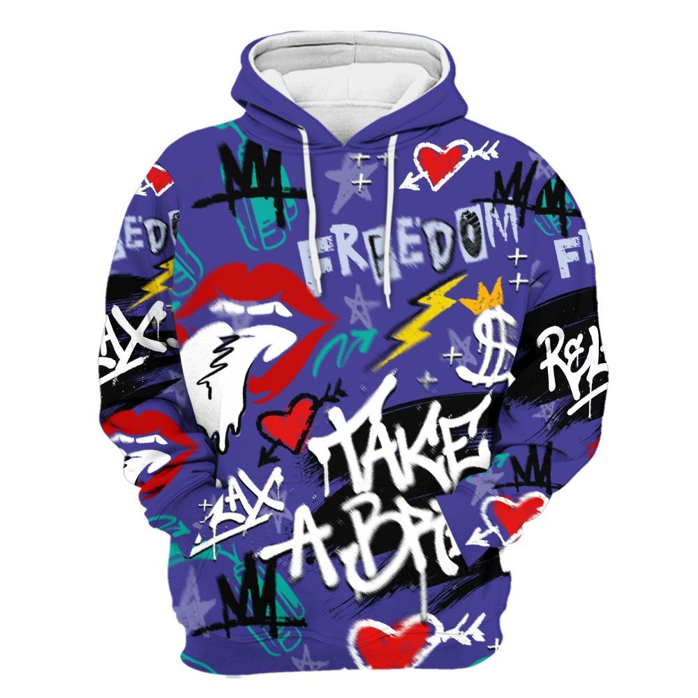 Hoodie To Match Retro Grape 5s - Take Break Freedom Graffiti Streetwear All Over Print