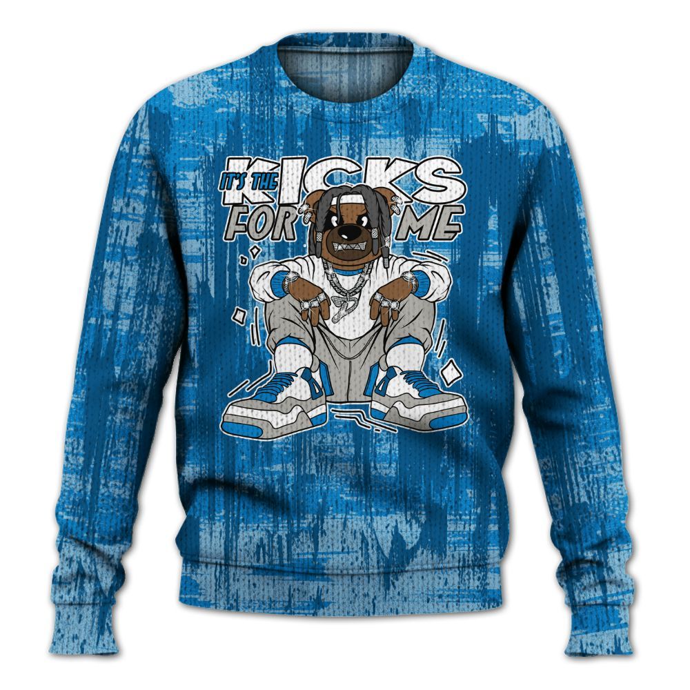 Knitted Sweater To Match Industrial Blue 4s - Sneakers Bear Glitch Art