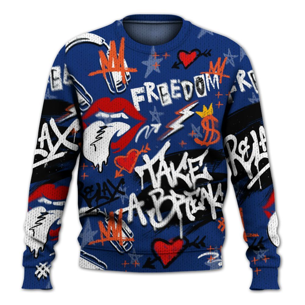Knitted Sweater To Match Suede GS League - Take Break Freedom Graffiti Streetwear