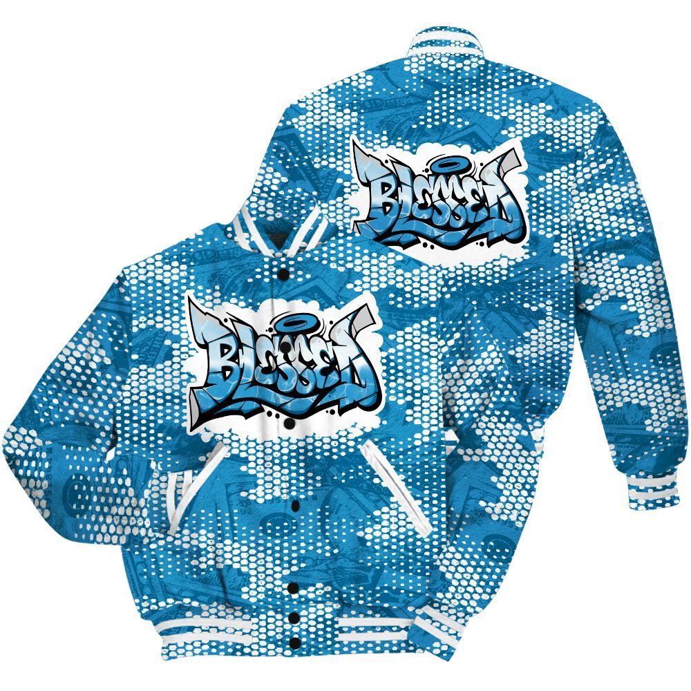 Varsity Jacket To Match Powder Blue 9s Shirt - Blessing Graphic Banknotes All Over Print