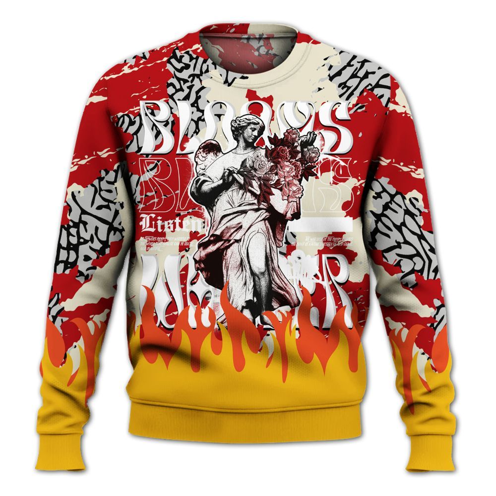 Sweatshirt To Match Cement Grey 3s - Blooms Whisper Retro All Over Print