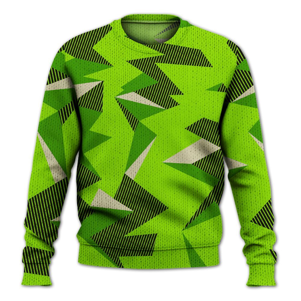 Knitted Sweater To Match Electric Green 6s - Geometric Camouflage Pattern