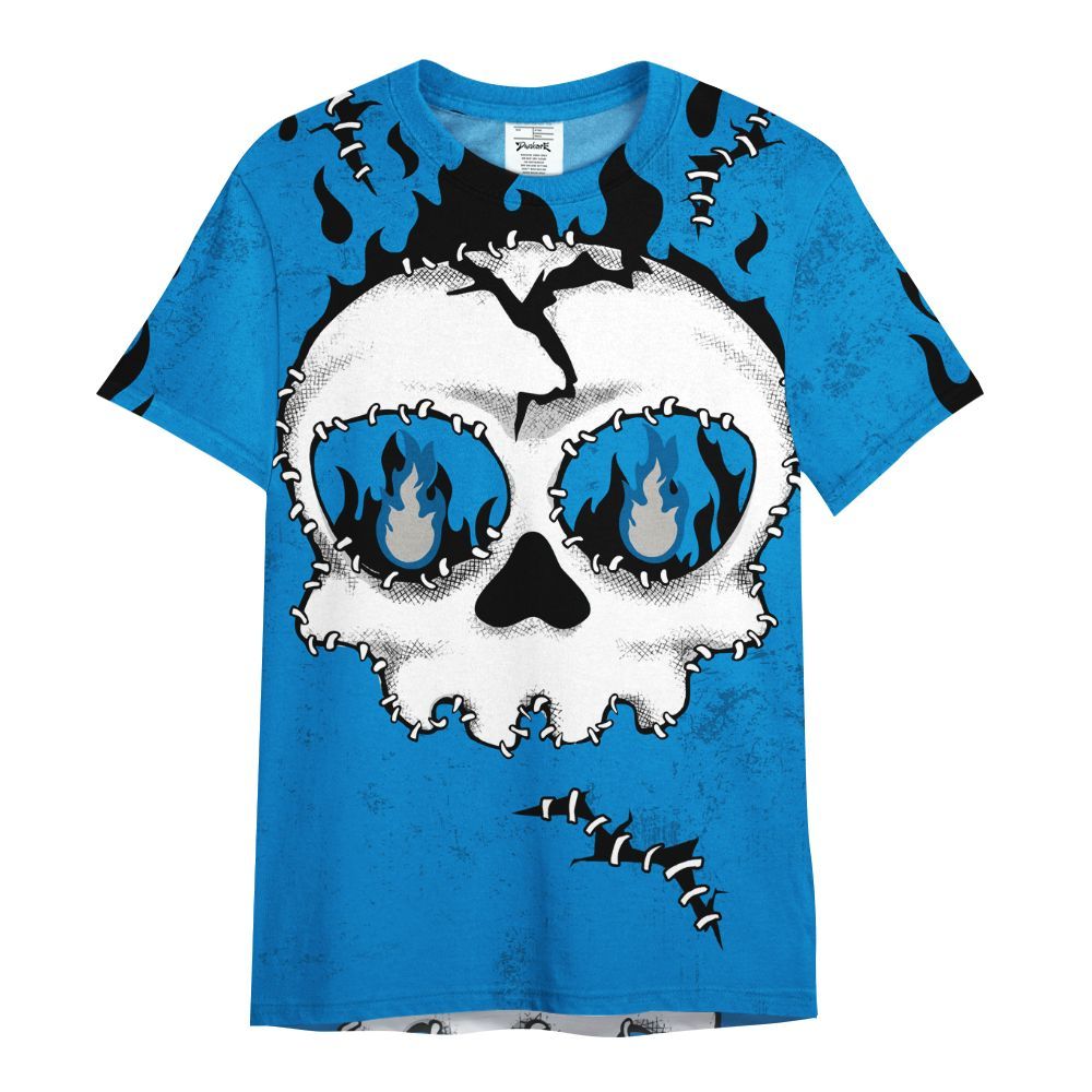 Shirt To Match Industrial Blue 4s - Cracked Skull Stitches Military Blue 4s All Over Print