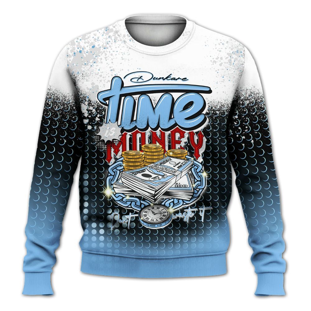 Sweatshirt To Match University Blue 5s - Halftone Time Is Money All Over Print