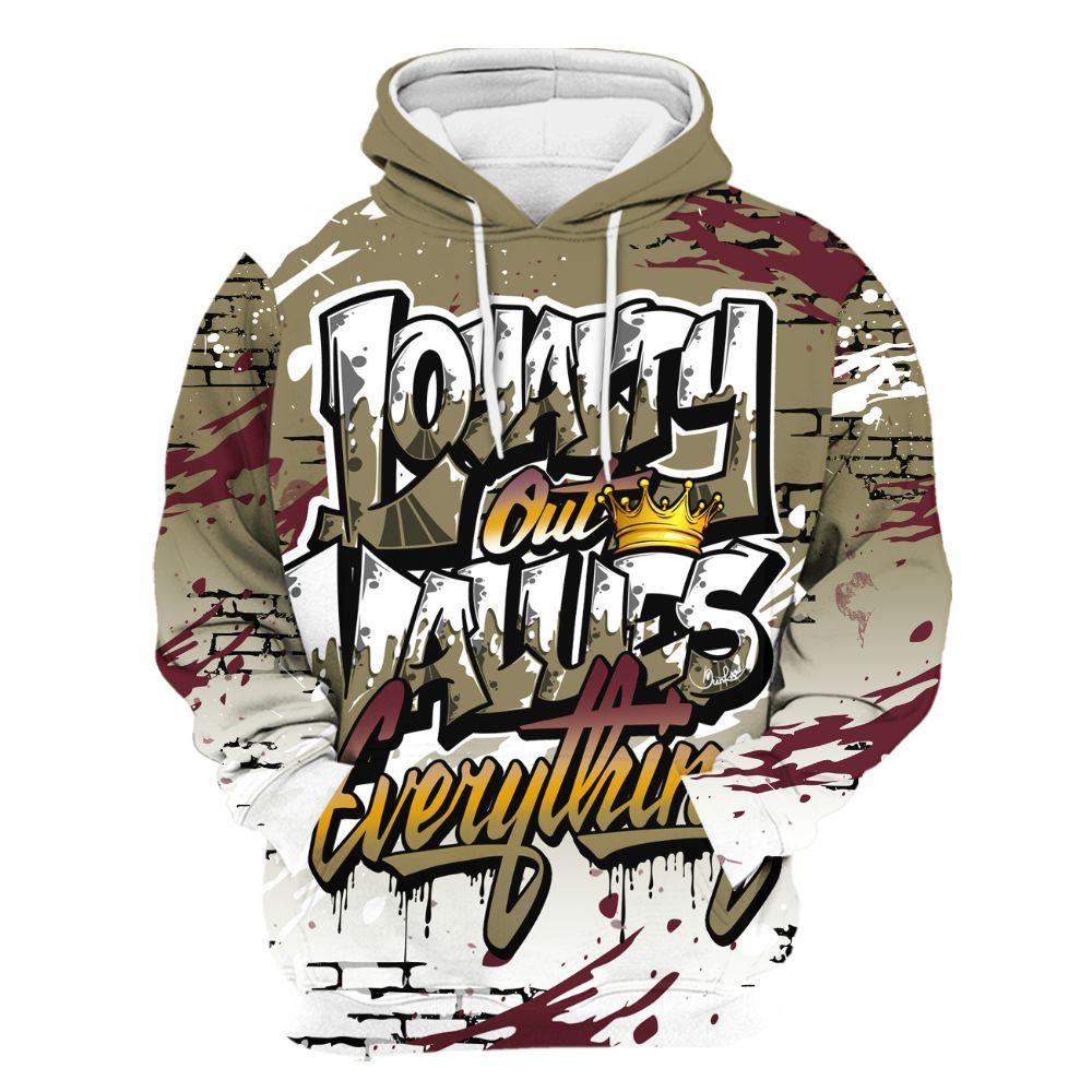Hoodie To Match Black Olive 7s - Values Of Loyalty Drip All Over Print