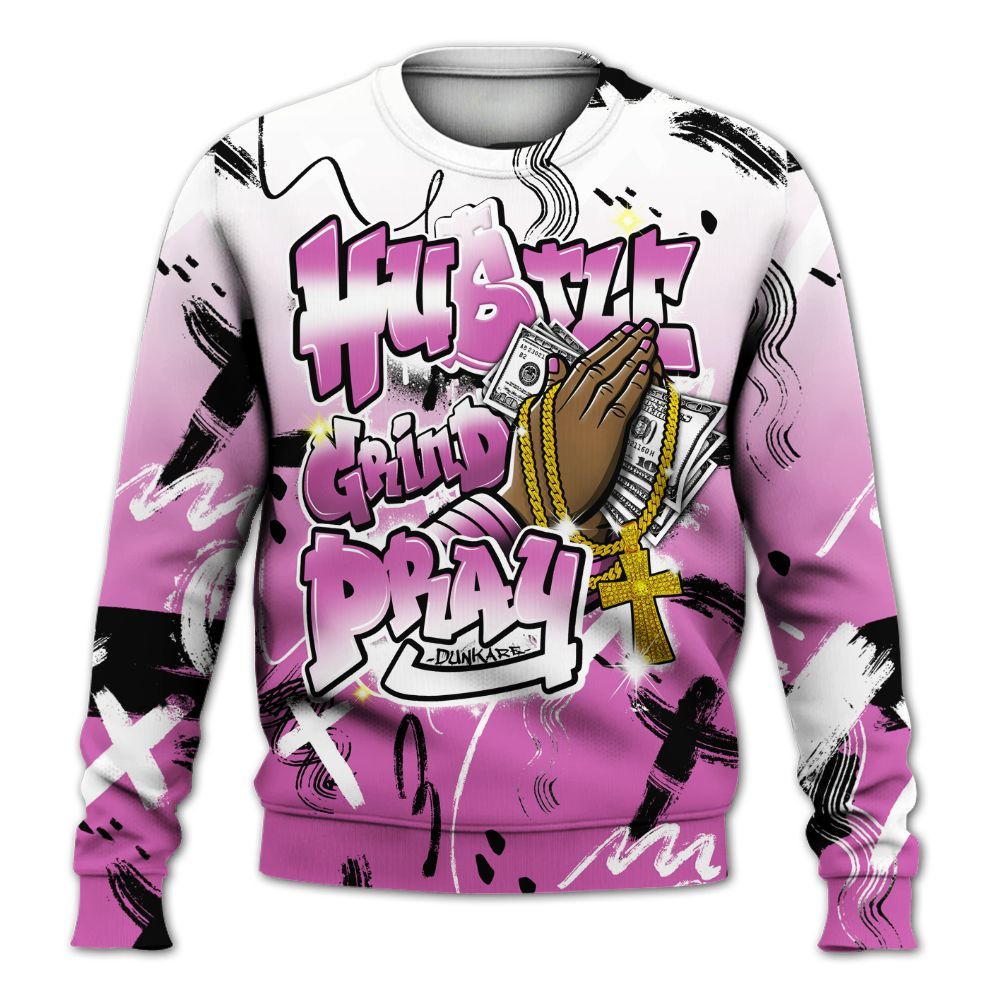 Sweatshirt To Match Hyper Violet 4s - Money Hustle Grind Pray All Over Print