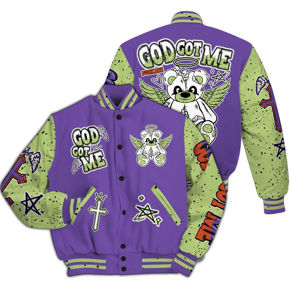 Varsity Jacket To Match Canyon Purple 4s - Gods Guides Me Bear All Over Print