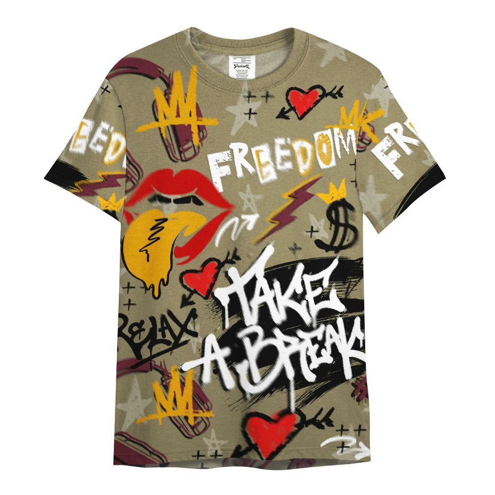 Shirt To Match Black Olive 7s - Take Break Freedom Graffiti Streetwear All Over Print