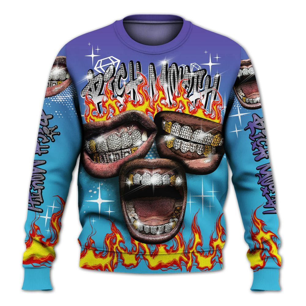 Sweatshirt To Match Retro Aqua 6s - Rich Mouth Fire Rap Retro 90s All Over Print