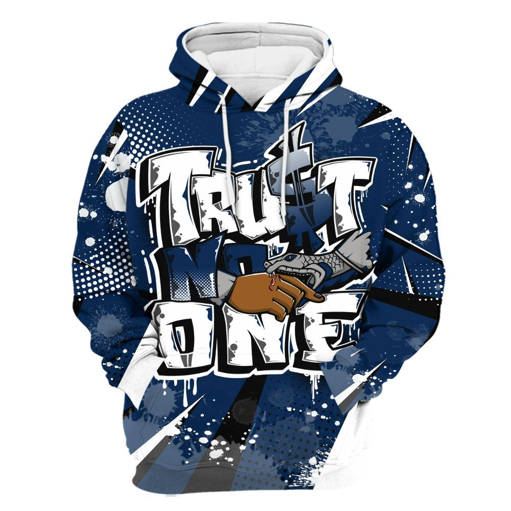 Hoodie To Match SB White Navy 4s - Poly Trust No One Dripping All Over Print