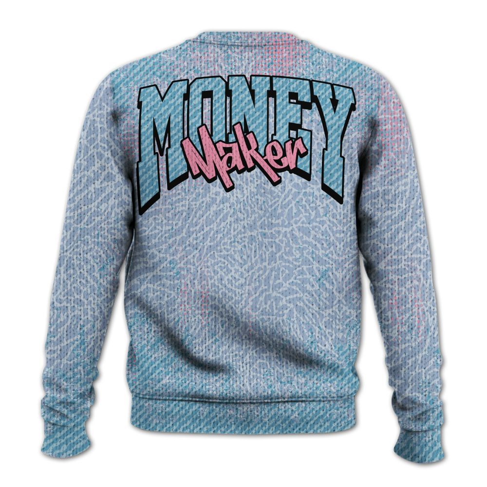 Sweater To Match Denim Pink Glow 3s - Move In Silence Money Street Retro Graphic