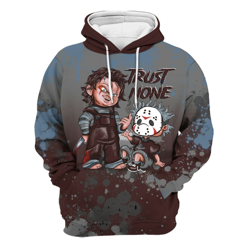 Hoodie To Match Burgundy 5s - Trust No One Scary All Over Print