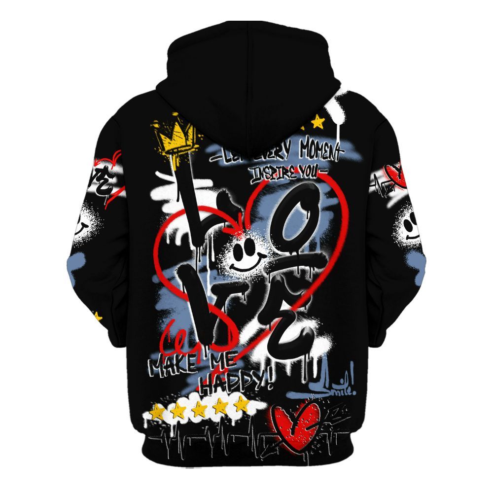 Hoodie To Match Mid Space Jam 1s - Happy Love Beats Graffiti Streetwear All Over Print