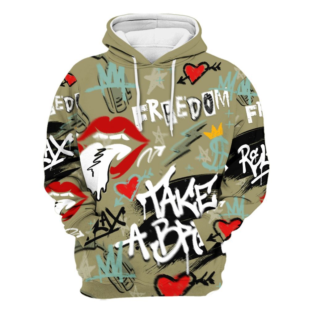 Hoodie To Match Dunk Low Suede Olive Aura - Take Break Freedom Graffiti Streetwear All Over Print