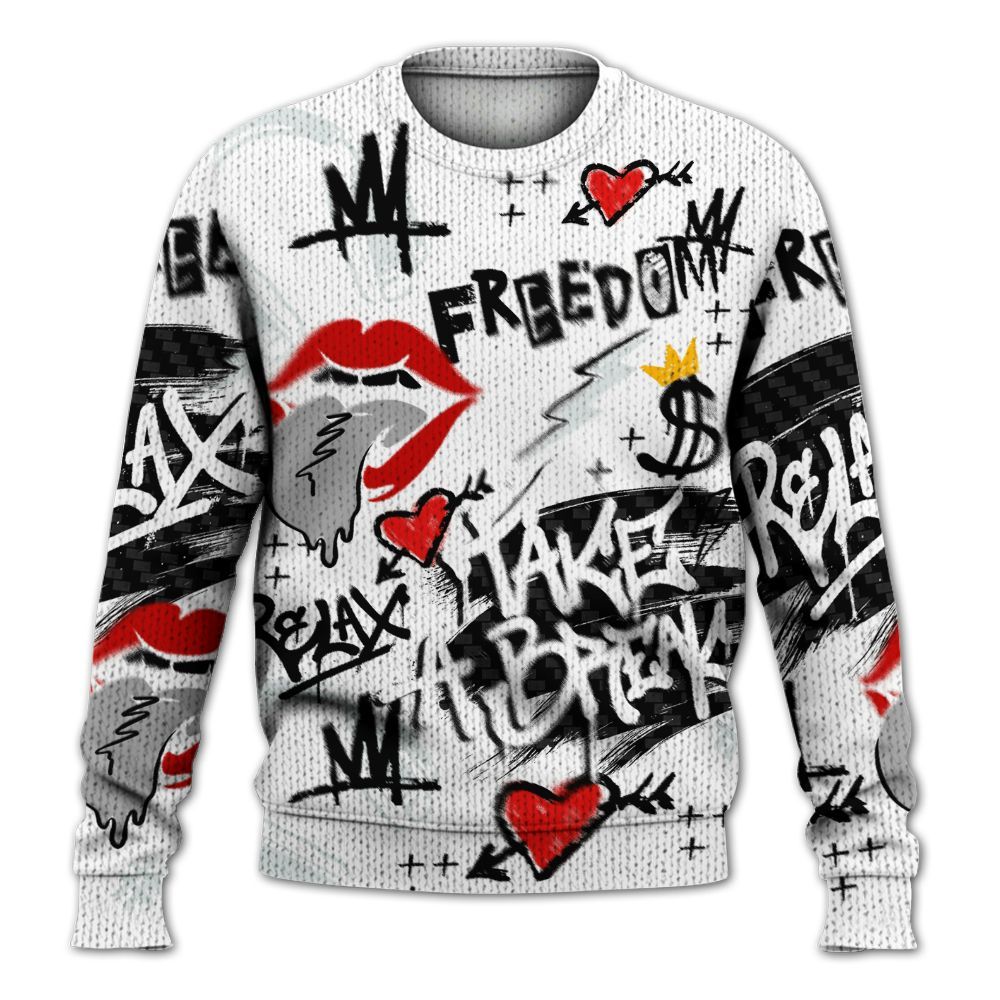 Knitted Sweater To Match Kobe 9 Elite Protro Halo - Take Break Freedom Graffiti Streetwear