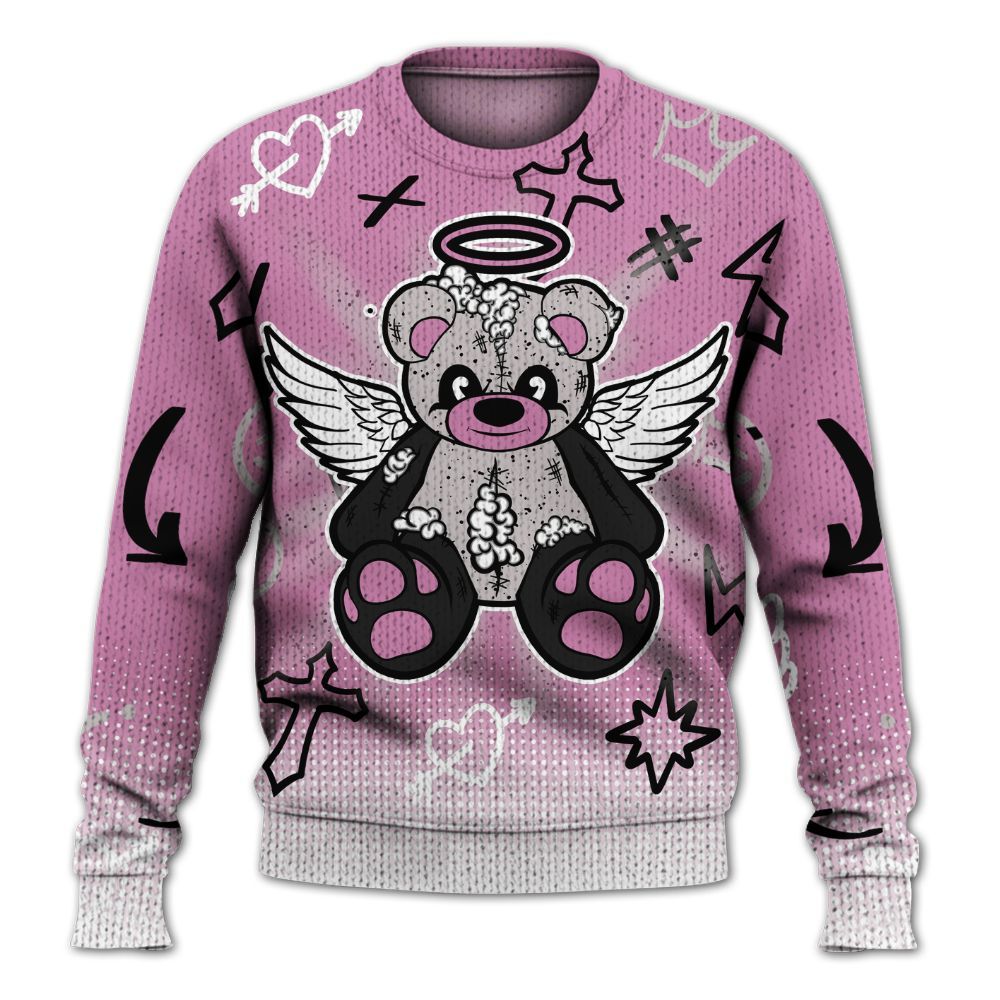 Knitted Sweater To Match Neutral Grey Black White Orchid 4s - Gods Guides Me Bear Graphics