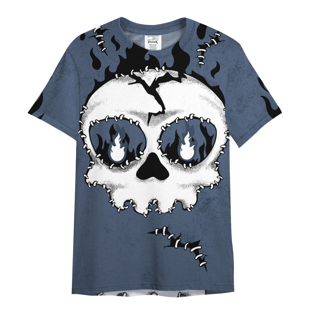 Shirt To Match Low Diffused Blue 11s - Cracked Skull Stitches All Over Print