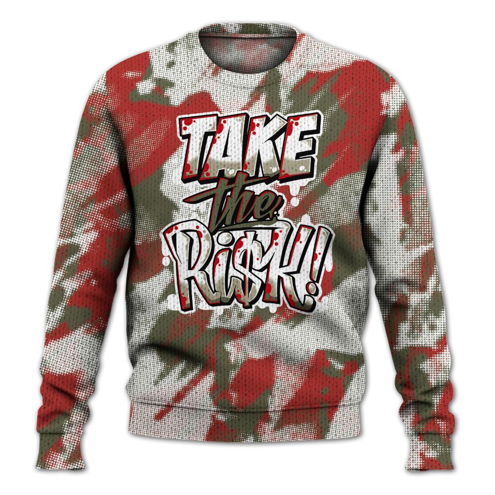 Knitted Sweater To Match Low OG Medium Olive 1s - Take Risks Abstract