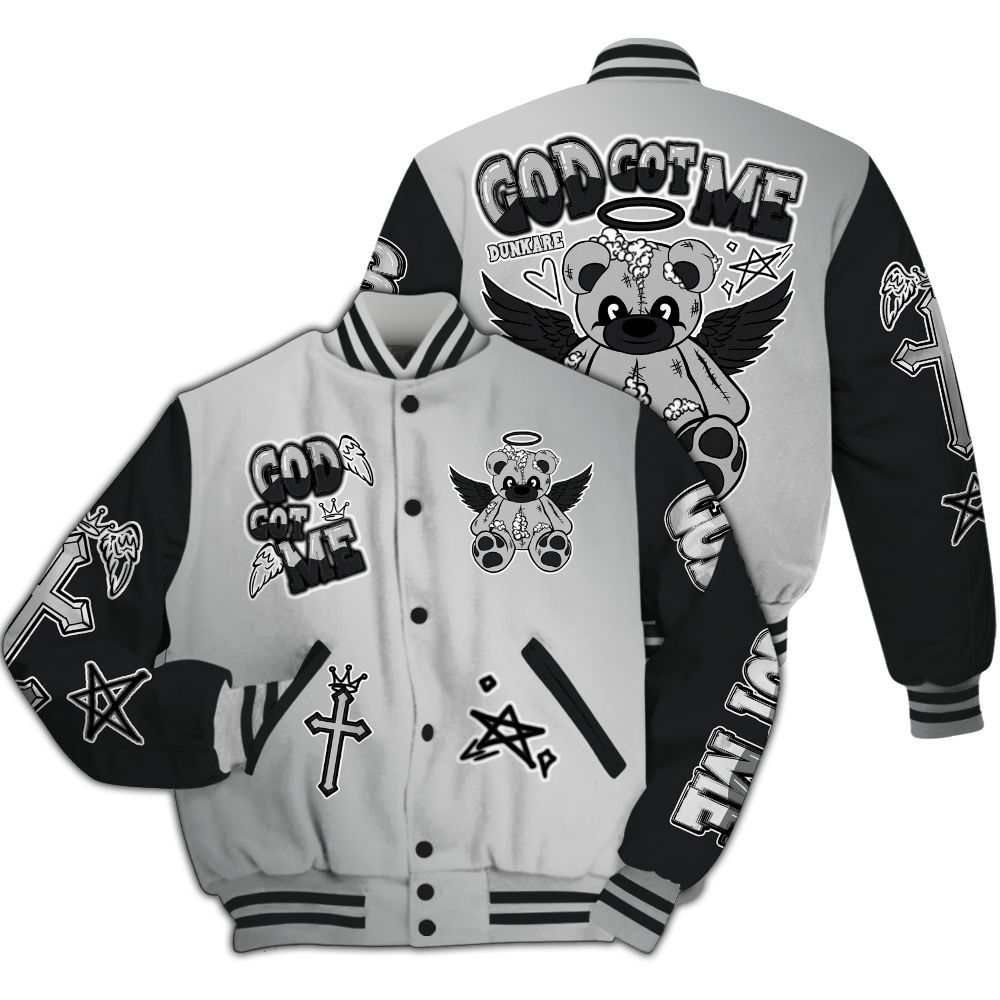 Varsity Jacket To Match Metallic Silver 14s - Gods Guides Me Bear All Over Print