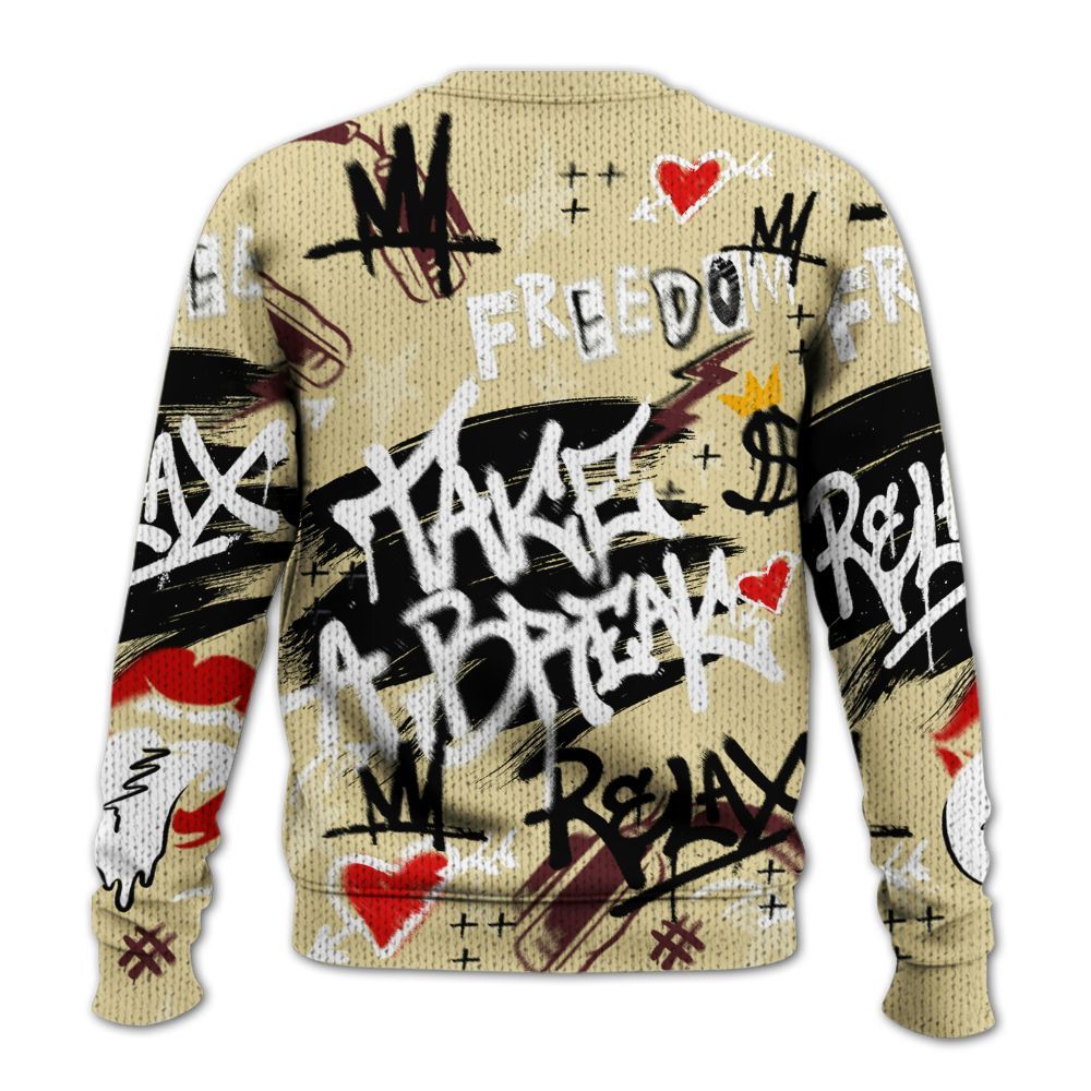 Knitted Sweater To Match Women Phantom 12s - Take Break Freedom Graffiti Streetwear