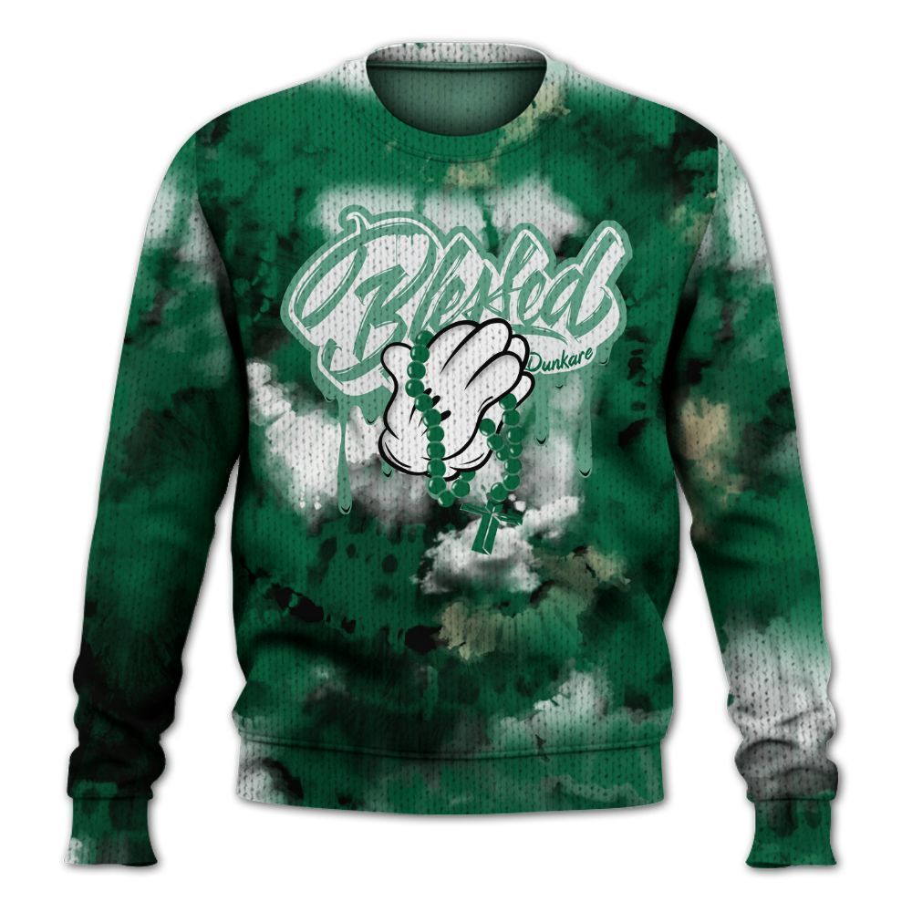 Knitted Sweater To Match Pine Green 4s - God Blessed Tie Dye
