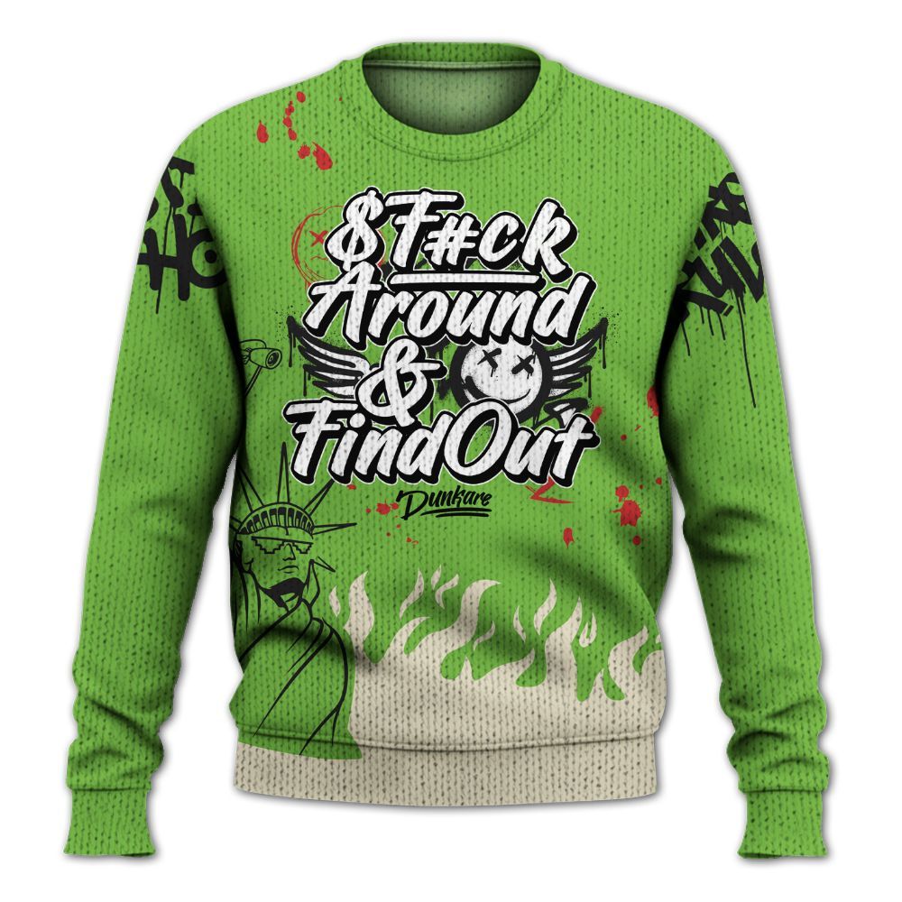 Knitted Sweater To Match Air Max Waffle SP Action Green - Graphic Fck Around Find Out