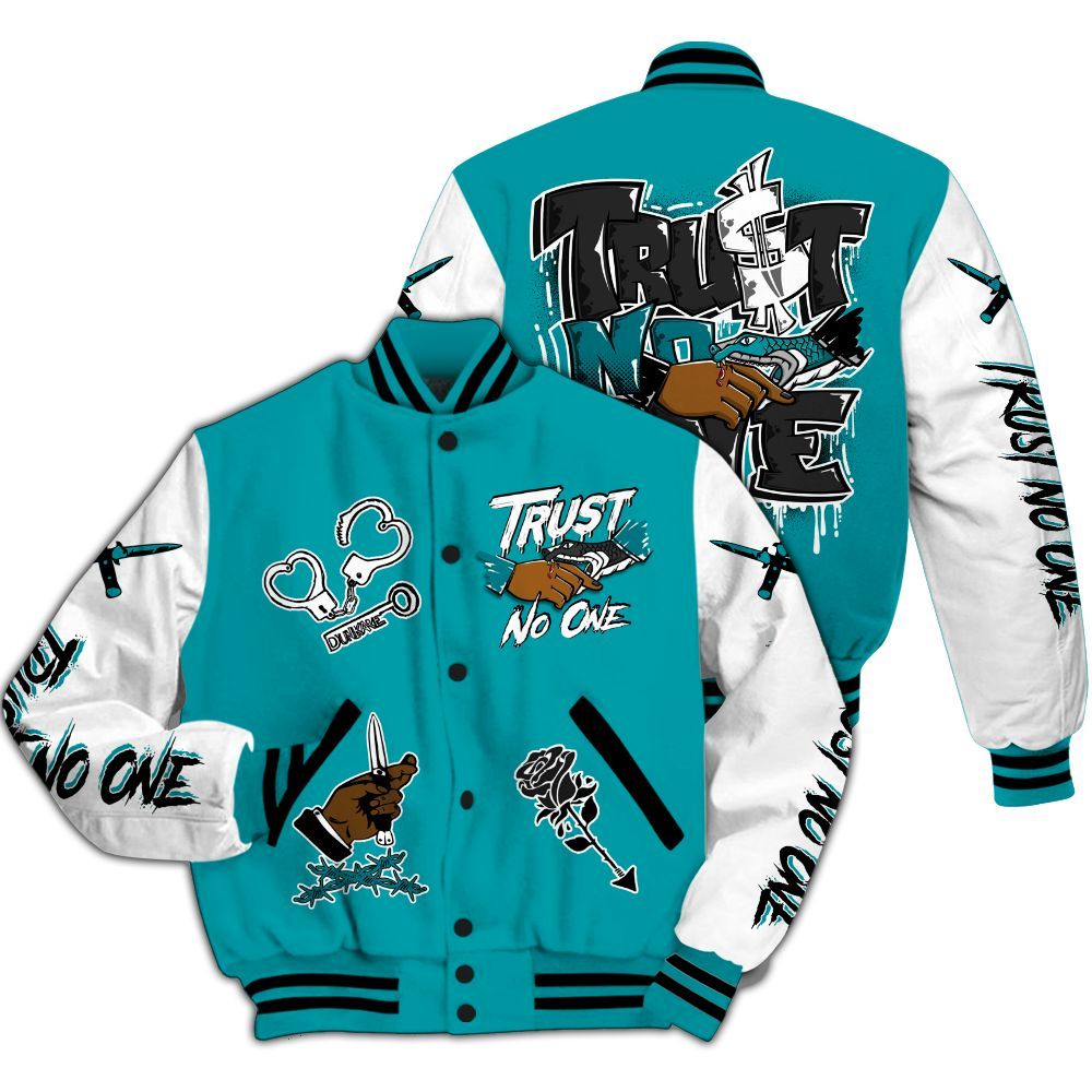 Varsity Jacket To Match Air Griffey Max Aquamarine 1s - Trust No One Dripping All Over Print