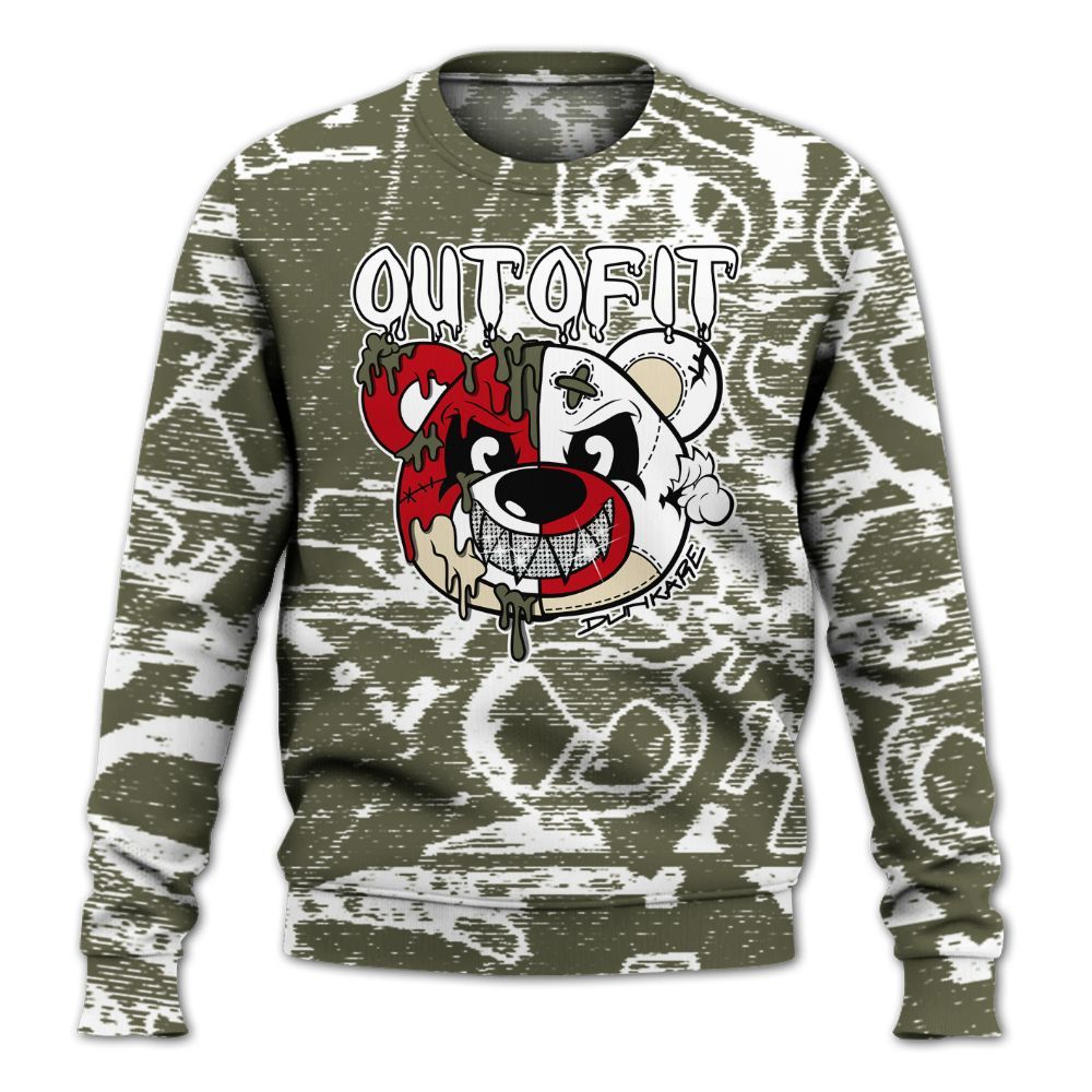 Sweatshirt To Match Low OG Medium Olive 1s - Out Of It Bear Avant-Garde All Over Print