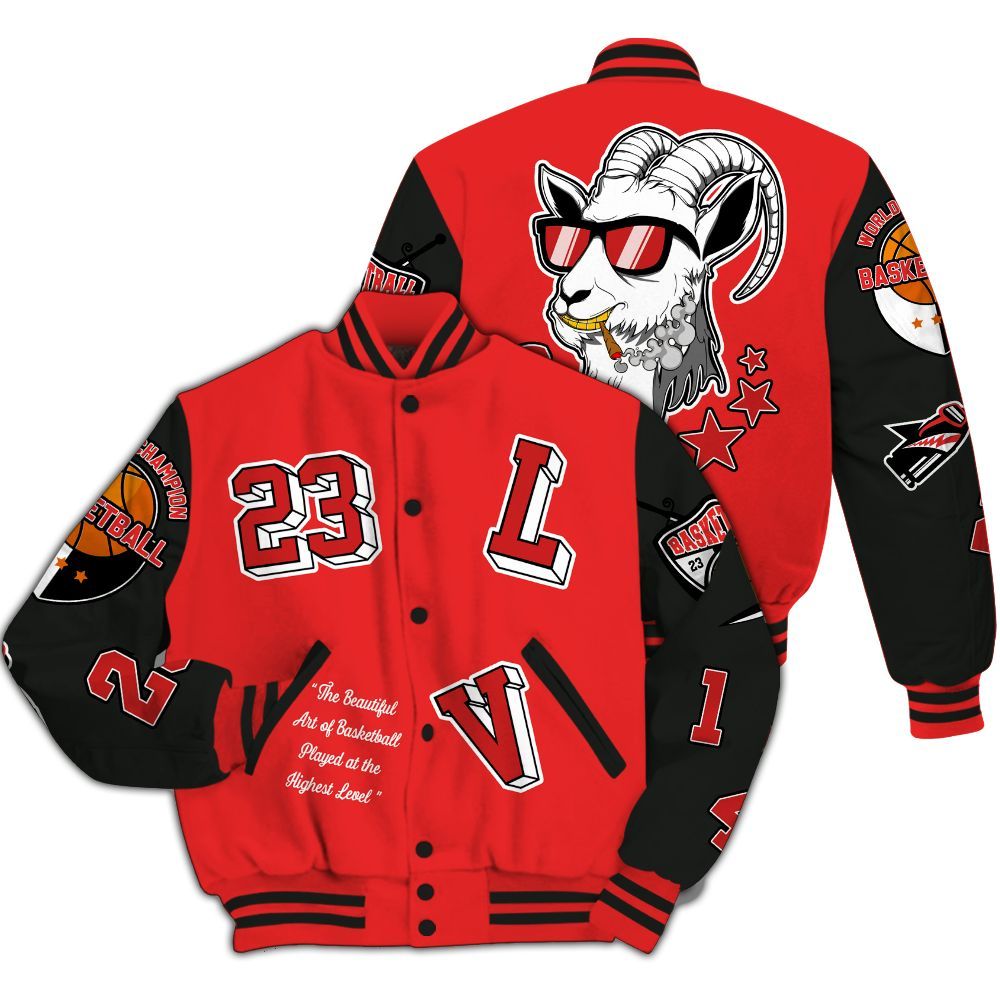 Varsity Jacket To Match Red Thunder 4s - The GOAT Got Em Streetwear All Over Print