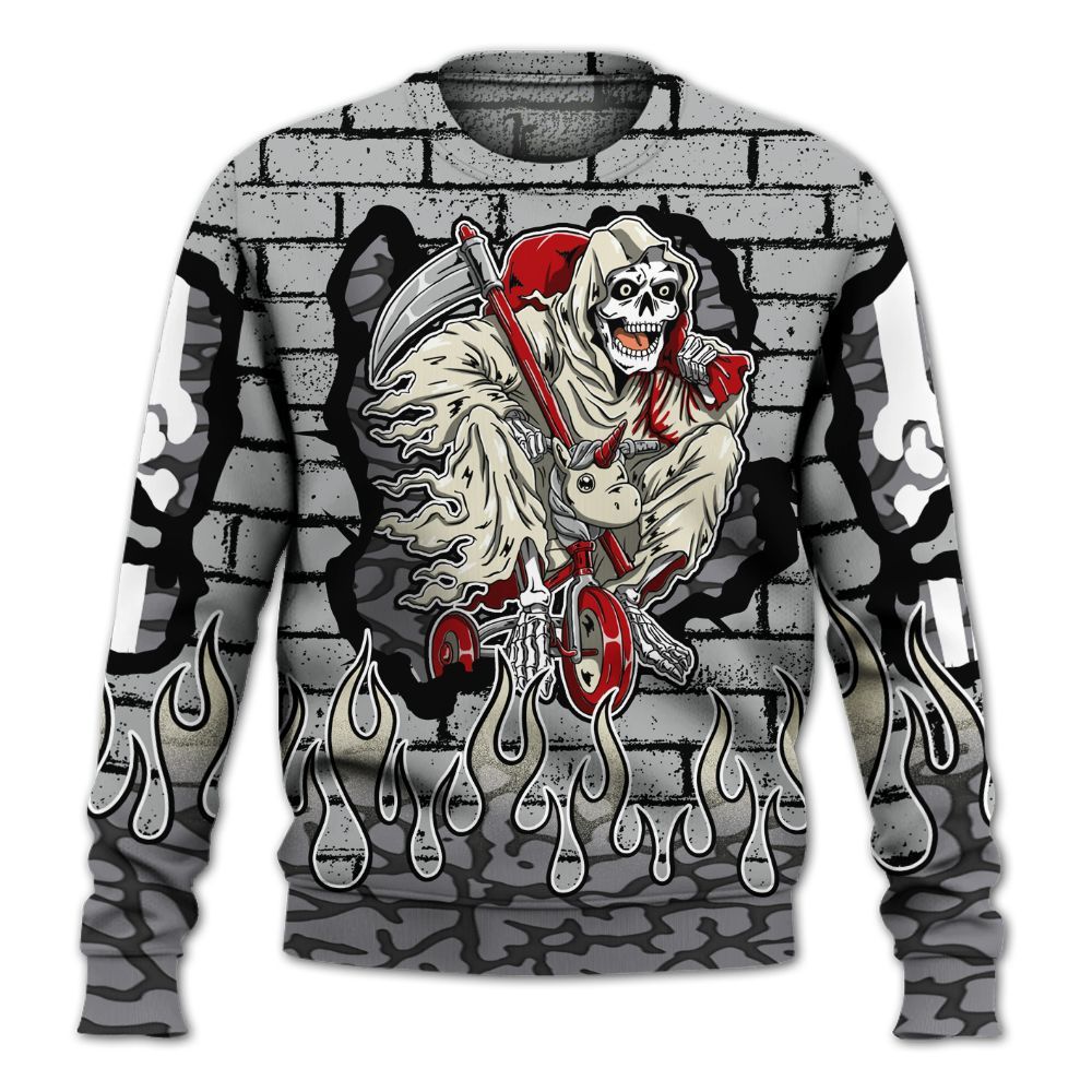 Sweatshirt To Match Cement Grey 3s - Self Make Skeleton Crashed All Over Print