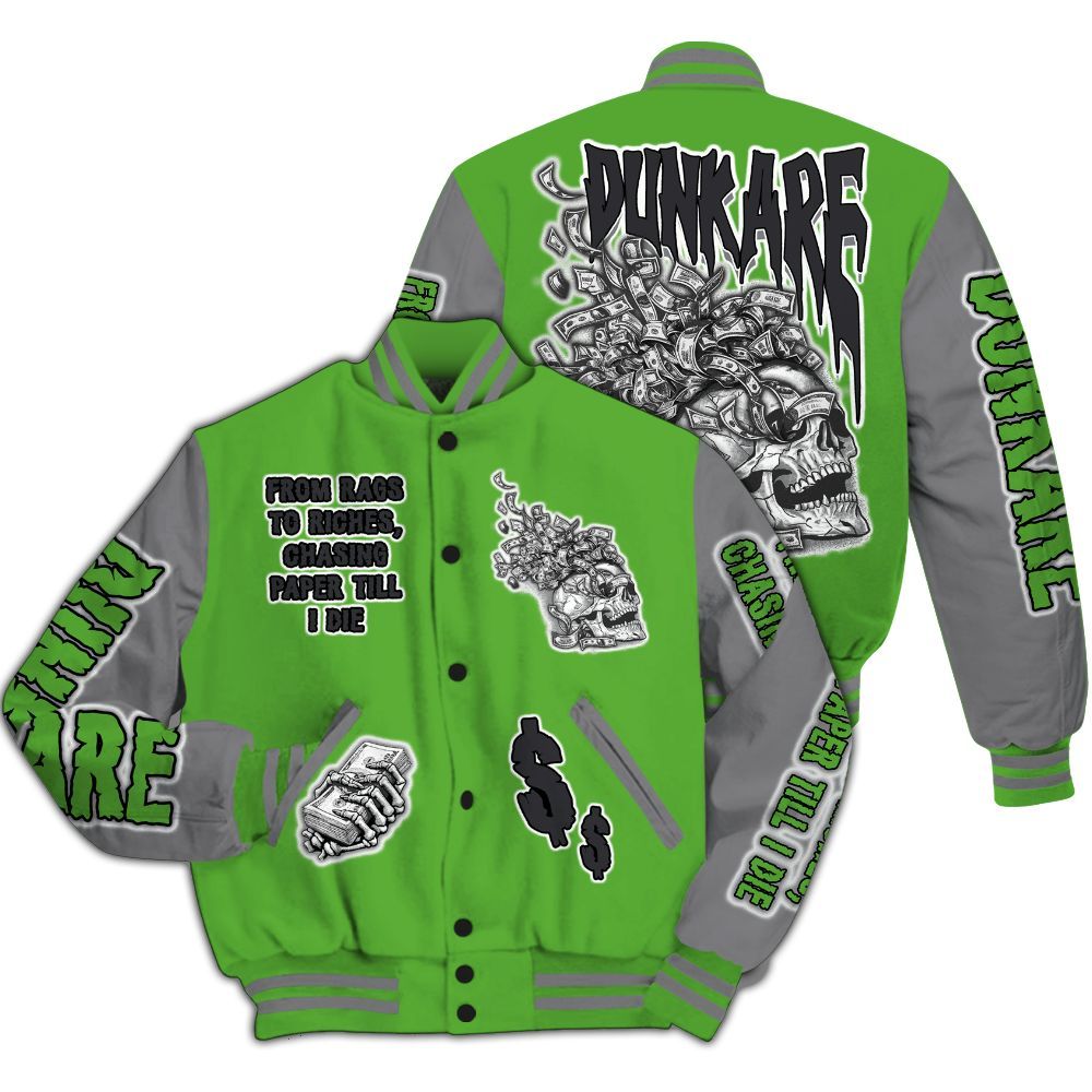 Varsity Jacket To Match Retro Green Bean 5s - From Rags To Riches All Over Print