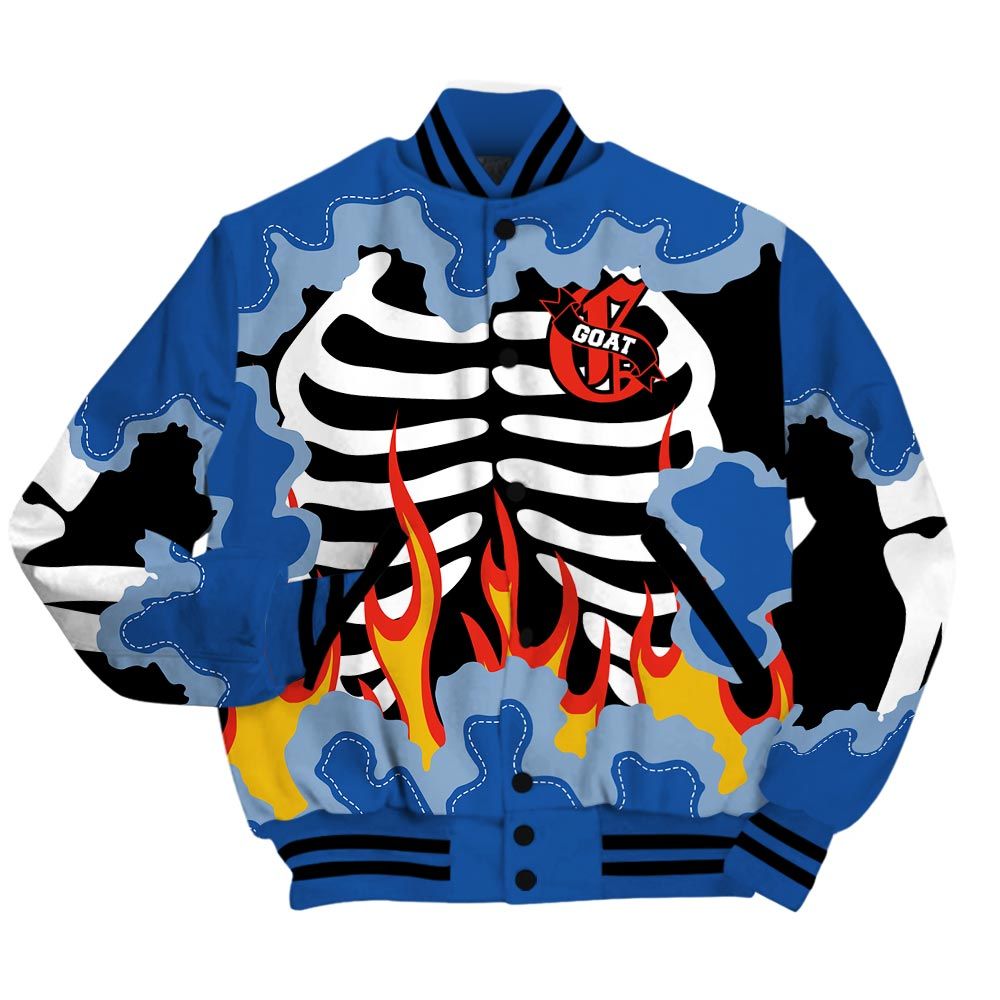 Varsity Jacket To Match Low Space Royal 11s - G.O.A.T 23 Skeleton Flame Baseball Varsity Jacket Outfit