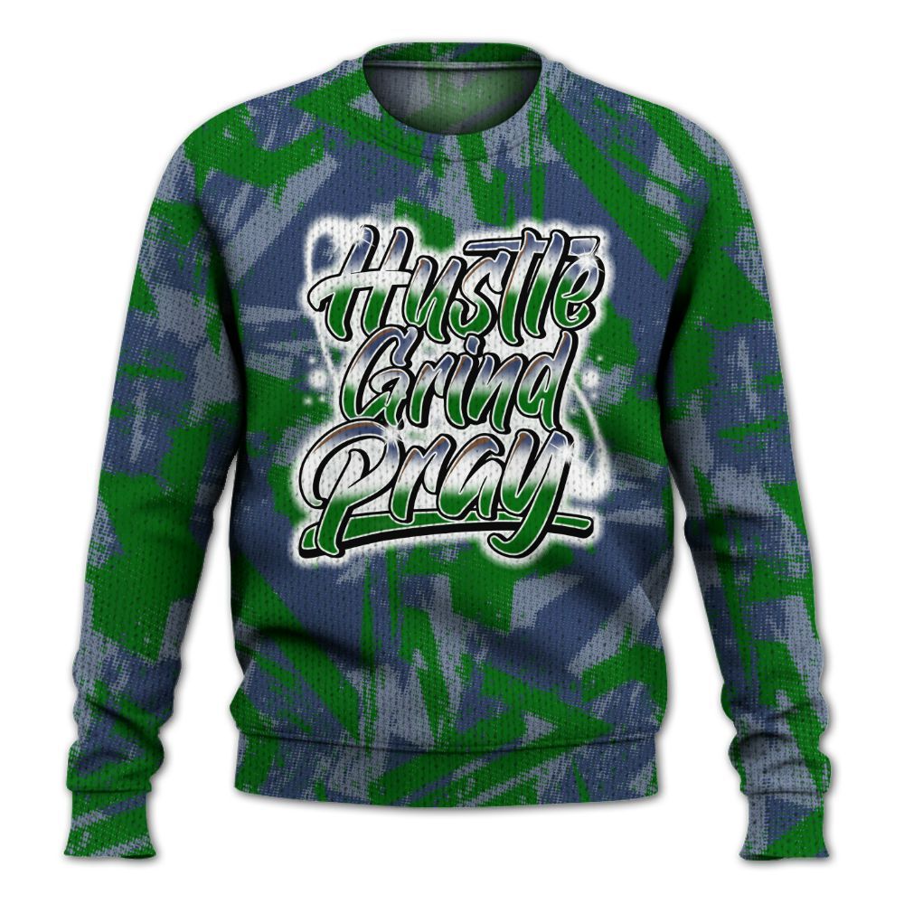 Knitted Sweater To Match Midnight Navy 13s - Hustles And Prayer Graphic Halftone