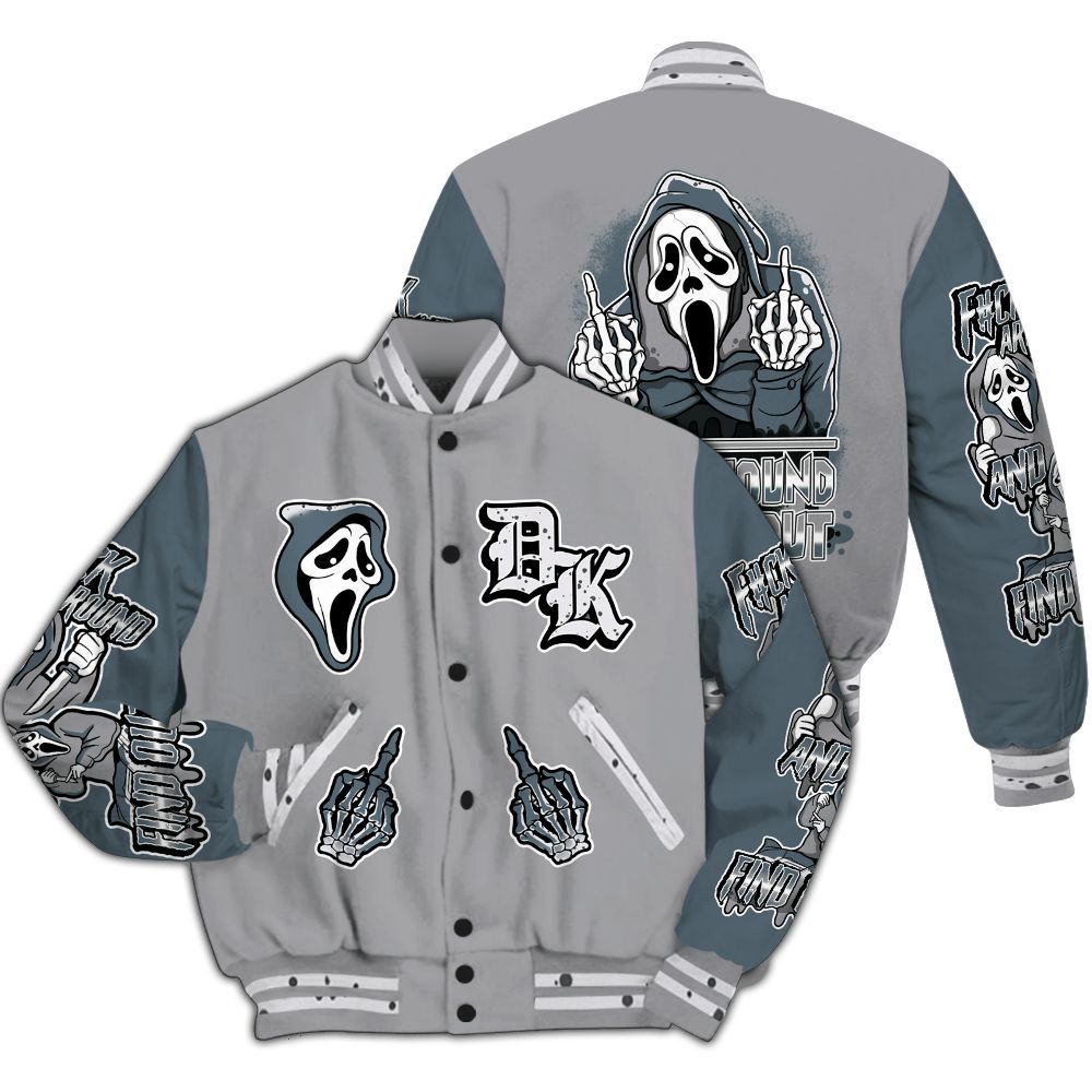 Varsity Jacket To Match Retro Light Graphite Wolf Grey 5s - F#CK And Find Out Graphic All Over Print