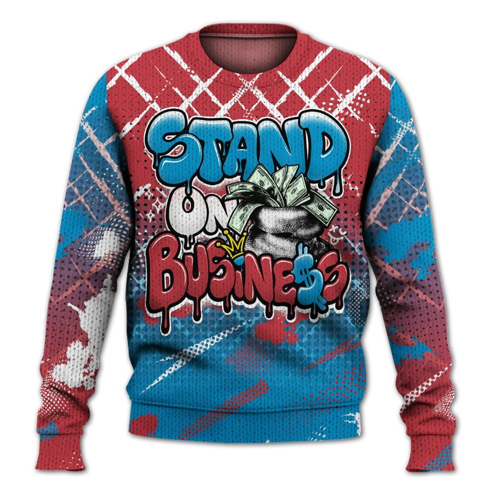 Knitted Sweater To Match High OG University Red Dark Powder Blue 1s - Halftone Stand Business Dripping