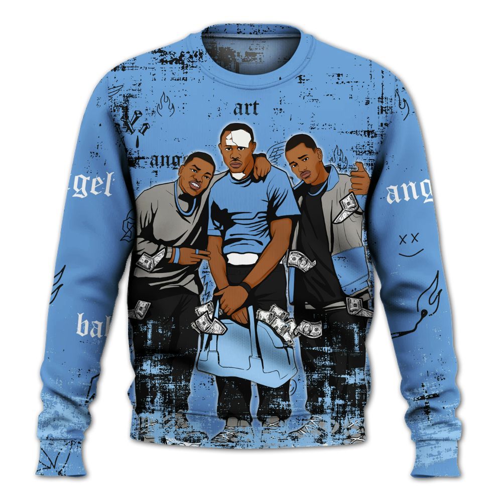 Sweatshirt To Match Black University Blue 5s - Paid In Full Money All Over Print