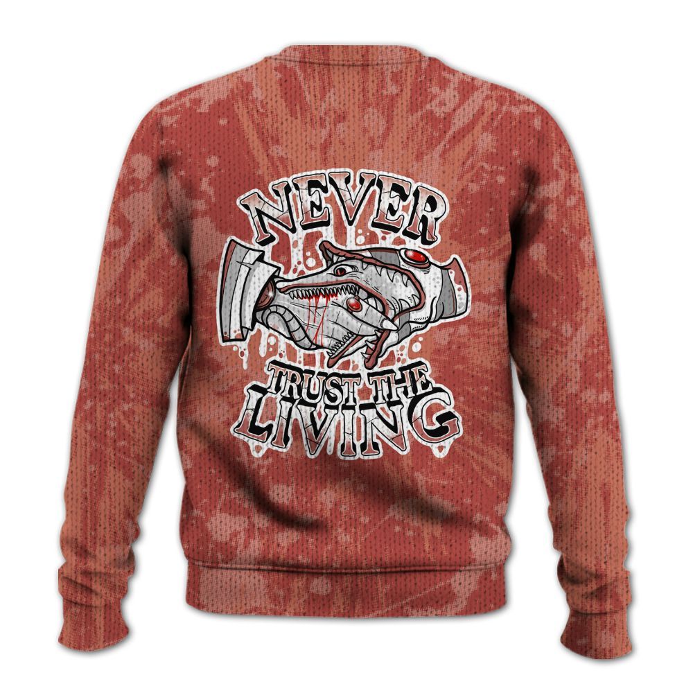 Knitted Sweater To Match Dune Red 13s - Never Trusting Living Graphic Halloween