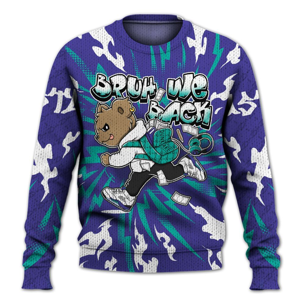 Sweater To Match Retro Grape 5s - Bruh We Back Bear Graphic