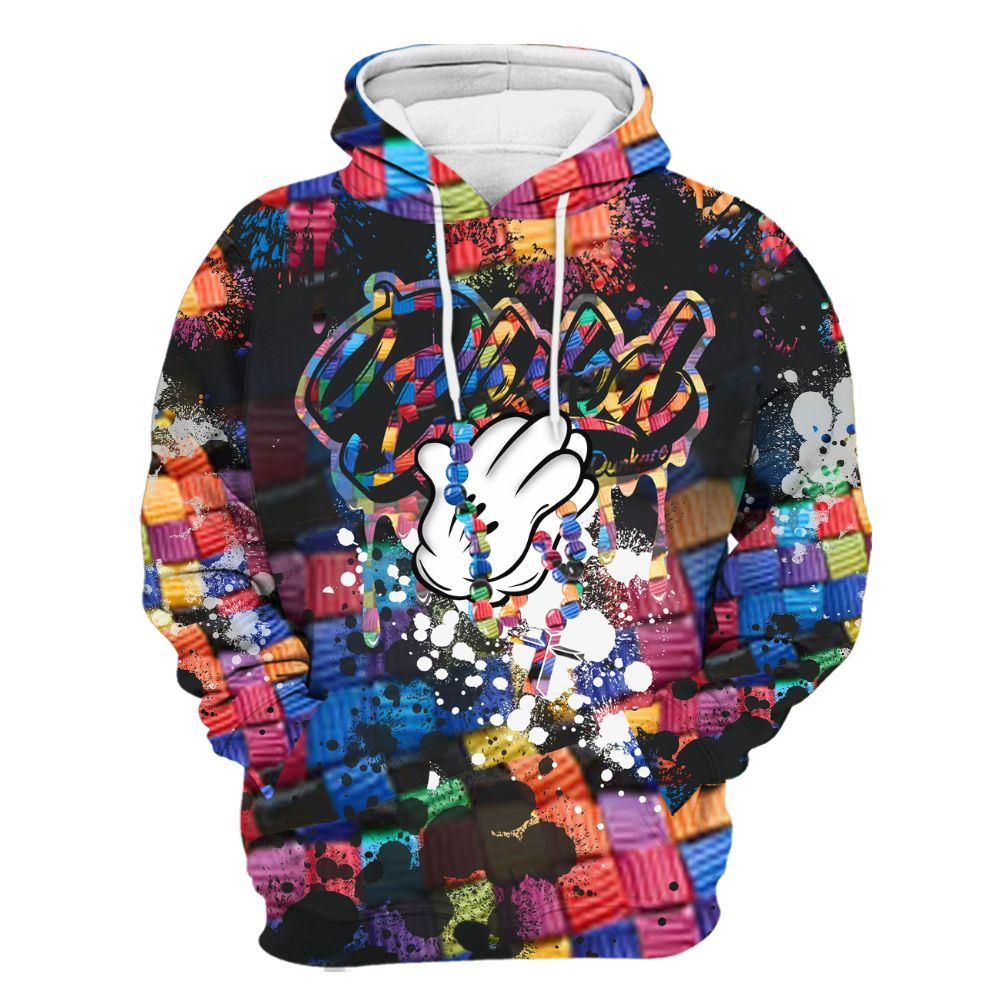 Hoodie To Match Air Rainbow Weave - God Blessed Ink Drip All Over Print
