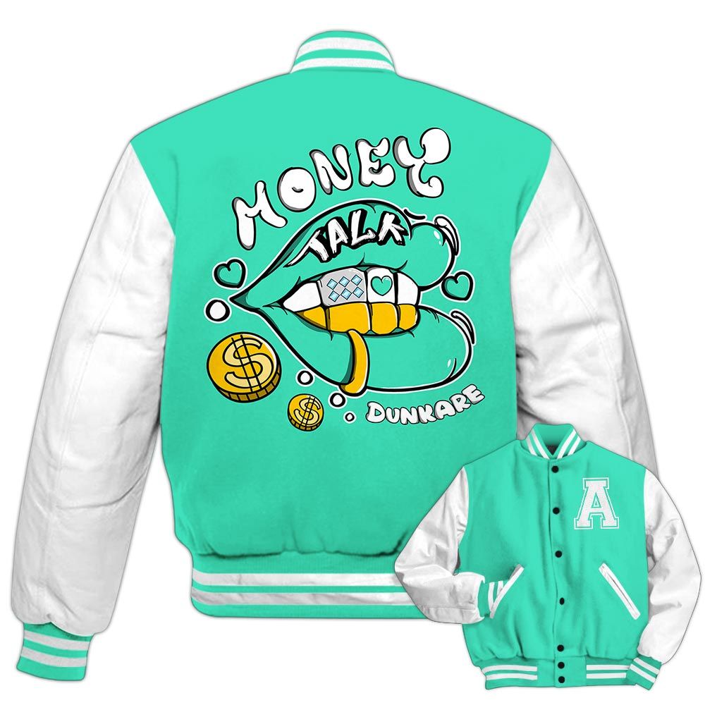 Varsity Jacket To Match Black Green Glow 3s - Custom Lips Money Talk Varsity Jacket Outfit 1605 1LGH