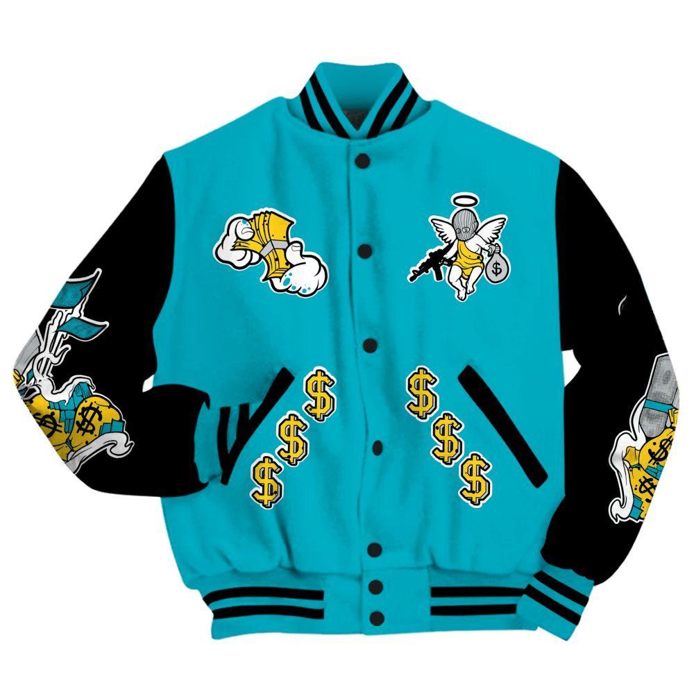 Varsity Jacket To Match Retro Aqua 5s - Ones Move In Silence Graphic All Over Print