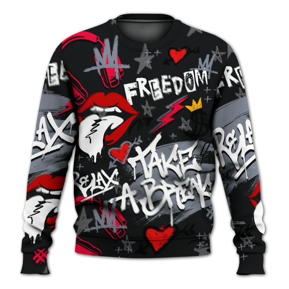 Sweatshirt To Match Mid Black Metallic 1s - Take Break Freedom Graffiti Streetwear All Over Print