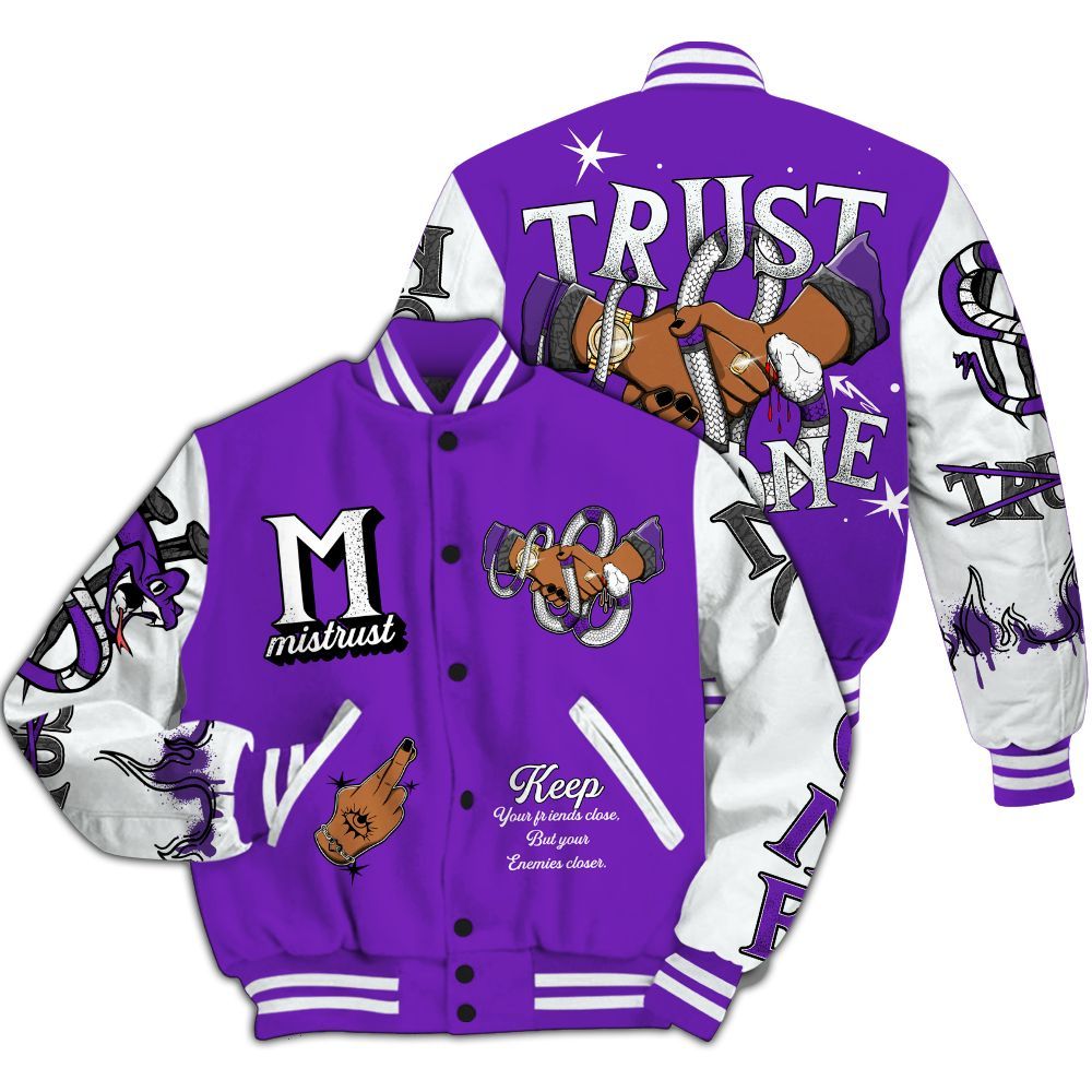 Varsity Jacket To Match Retro Dark Iris 3s - Trust No One Snake-Bite Street Style All Over Print