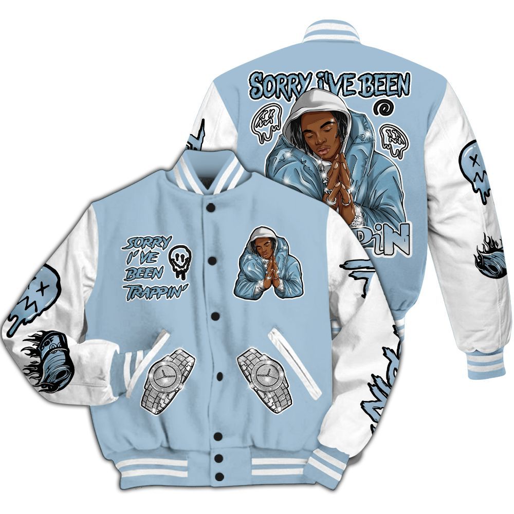 Varsity Jacket To Match Mid Ice Blue 1s - Trappin' Unique All Over Print
