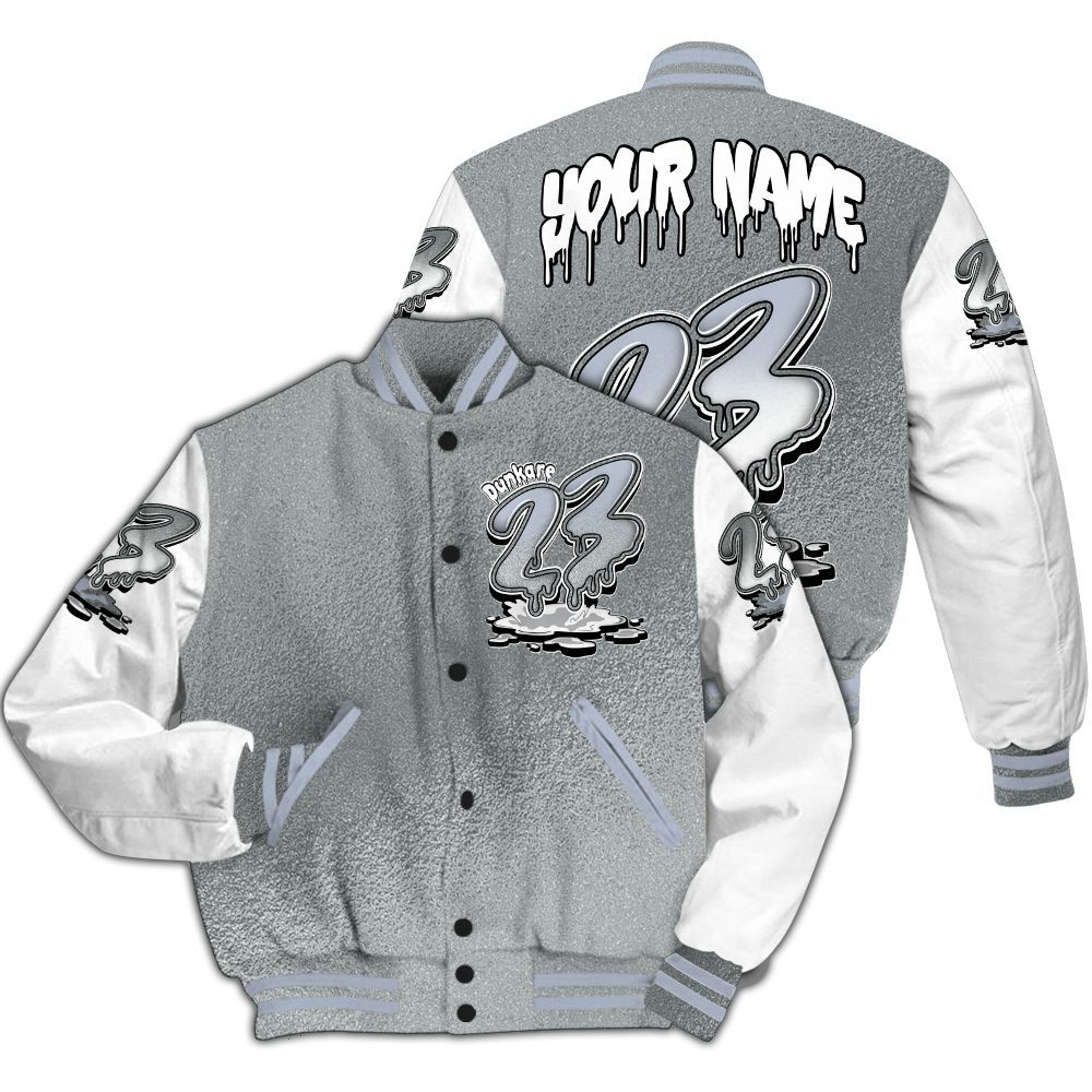 Varsity Jacket To Match White Metallic 2026 5s - Custom Name 23 Drip All Over Print