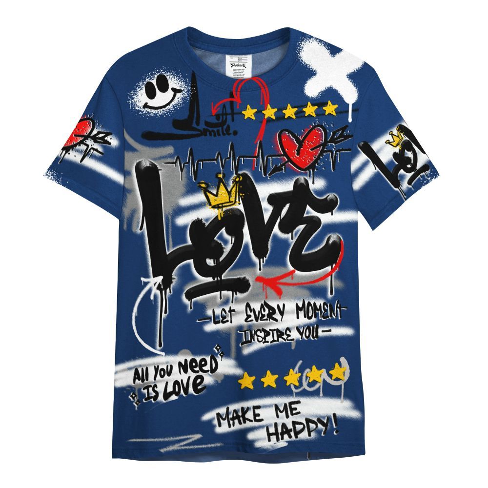 Shirt To Match High OG Deep Royal Blue 1s - Happy Love Beats Graffiti Streetwear All Over Print